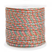 Trendy braided cord 2mm Gold-light pink turquoise